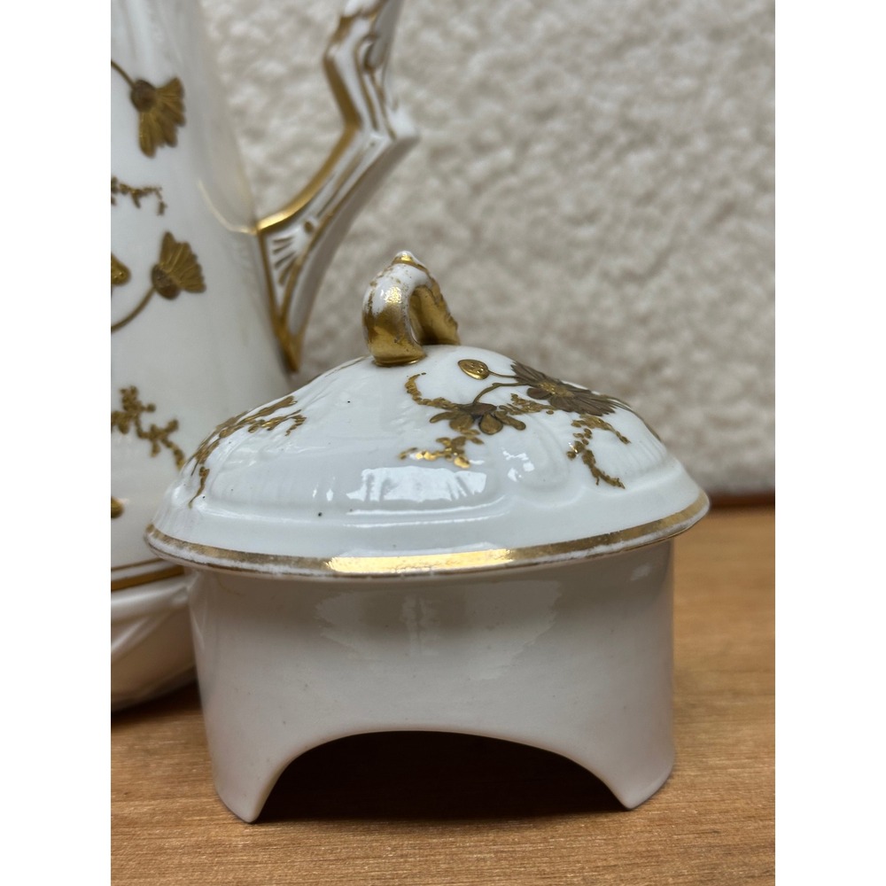 Vintage KT&K China Tall Coffee Pot / Chocolate Pot White Gold Floral Embossed - Picture 13 of 14